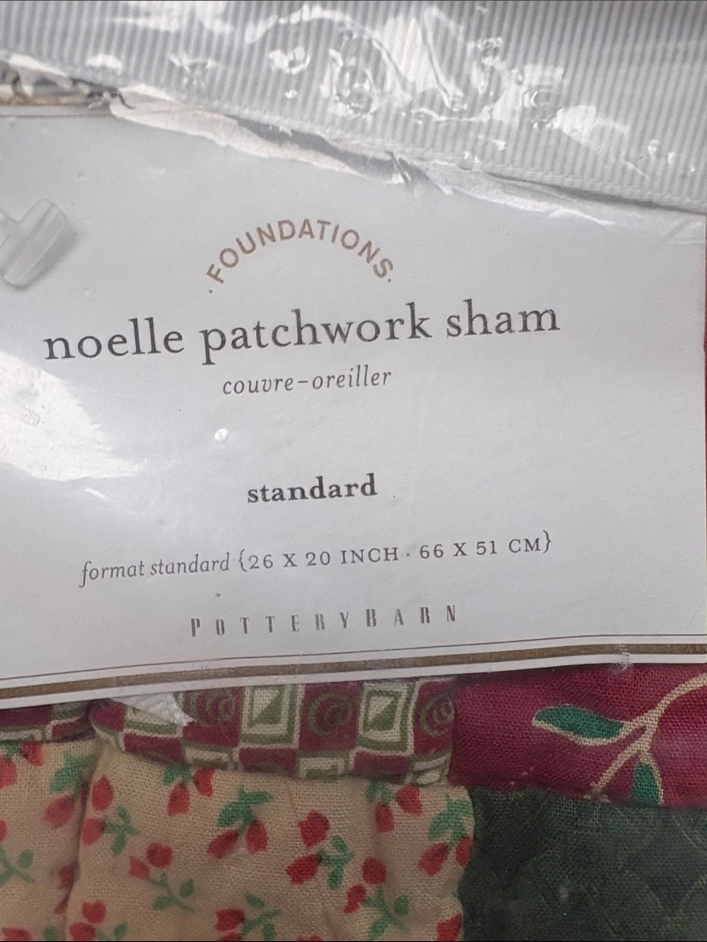 Pottery Barn Noelle Patchwork Sham — Green, Red & Cream